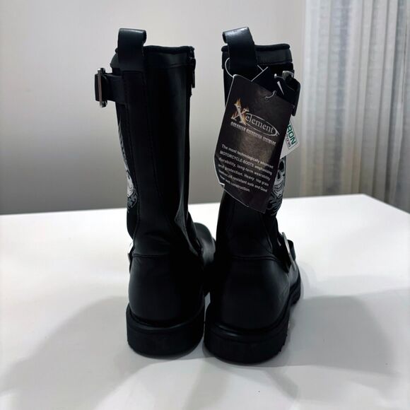 Xelement Women's Black Tribal Skull Leather Motorcycle Riding Boots Size 8 - Picture 8 of 14